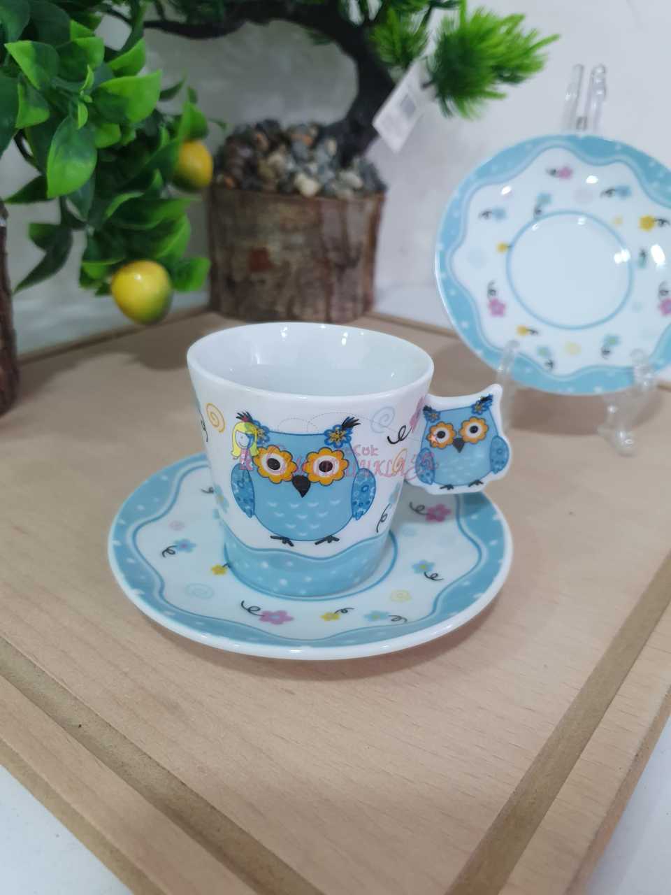 6'LI FİNCAN TAKIMI BAYKUŞ DESENLİ