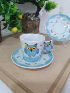 6'LI FİNCAN TAKIMI BAYKUŞ DESENLİ