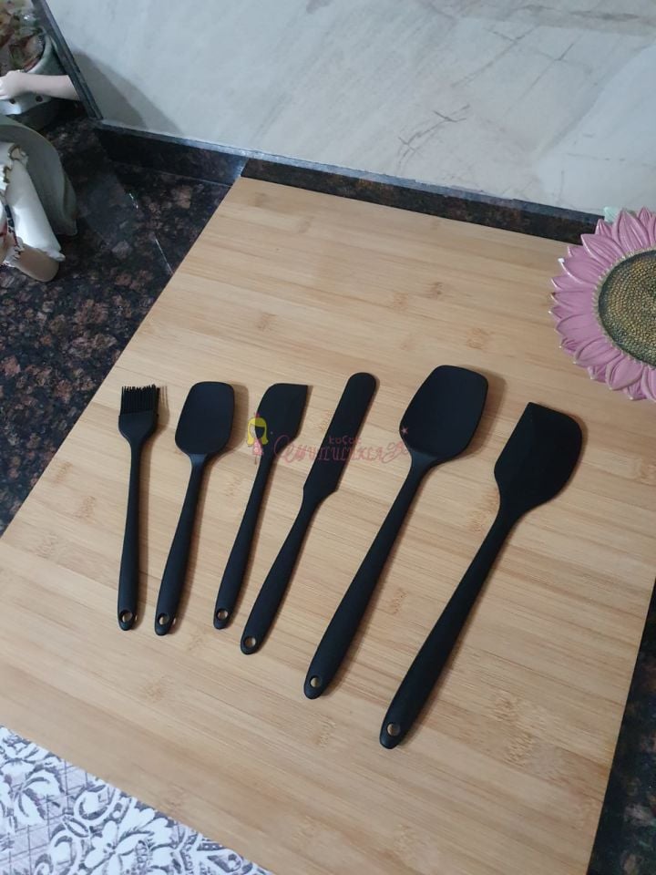6lı Takım Yanmaz Yapışmaz Mutfak Pasta Slikon Yumurta Fırçası Kaşık Bıçak Spatula Seti