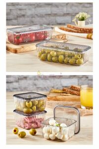Lüx 6 Bölmeli Tepsili Antrasit ve Sefaf Kristal Kahvaltılık Saklama Kabı