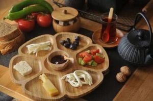 BAMBU DÖNER TABANLI 7 BÖLMELI YUVARLAK SUNUM-SERVİS TABAĞI